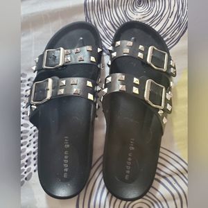MADDEN GIRL SANDALS SZ. 10 SILVER STUDS AND BUCKLES